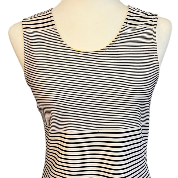 Buttons Horizontal Striped Dress Mesh Panel Black/White Medium - Picture 2 of 8